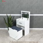 صندلی میز آرایش، میز آرایش تاج + نشیمن ساخت گامی نو رنگ سفید