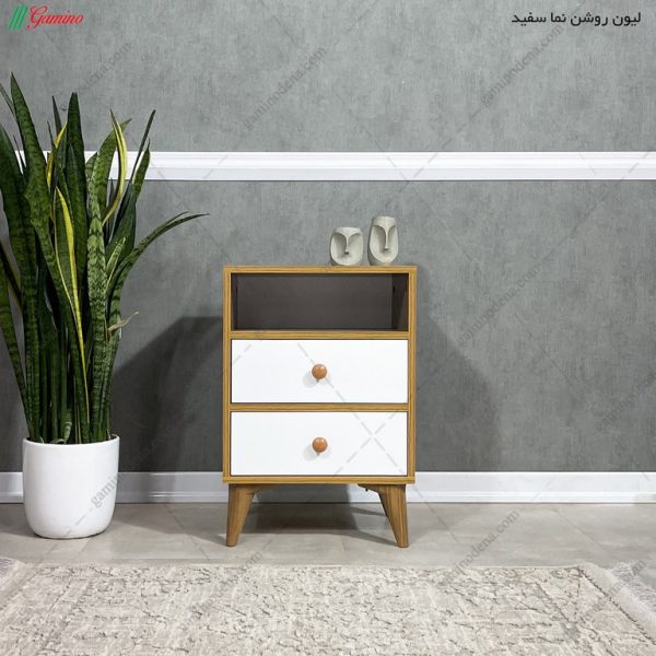 میز پاتختی P108 ساخت گامی نو رنگ لیون تیره نما سفید