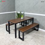 میز ناهار خوری دنا به همراه نیمکت ساخته شده از ام دی اف مرغوب و فلز