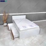 نمای کناری با کشو های باز از تخت خواب 120 غزاله طرحی از گامینو