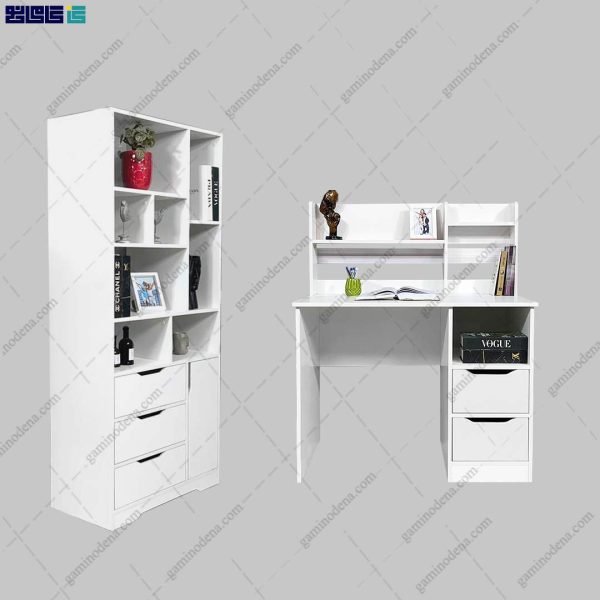 ست میز تحریر و کتابخانه کشودار صنوبر