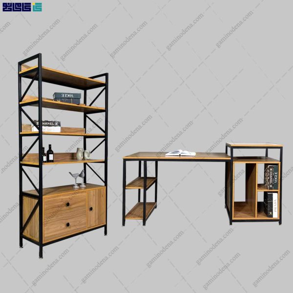 ست میز تحریر و کتابخانه فلزی زلال