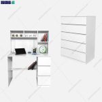 ست میز تحریر و دراور کشودار سفید سانا