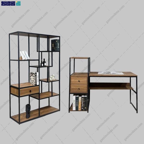 ست میز تحریر و کتابخانه فلزی دلماه