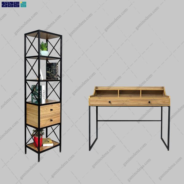 ست میز تحریر و کتابخانه فلزی یاس