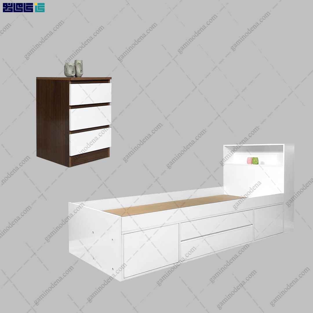 ست تخت خواب و پاتختی کشودار شب تاب ست تخت خواب و پاتختی کشودار شب تاب