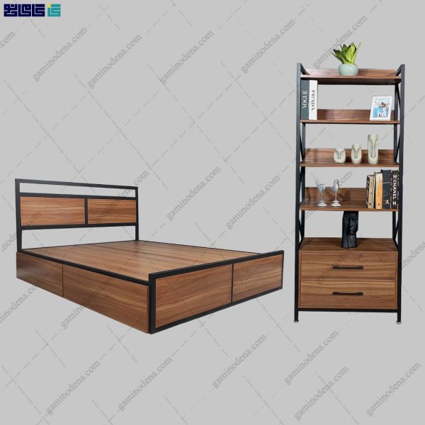 ست تخت خواب و کتابخانه فلزی آسایش