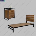 ست تخت خواب و دراور پایه فلزی آوینا