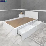 نمای کناری تخت خواب مروارید 120 با کشو های کاملاً باز