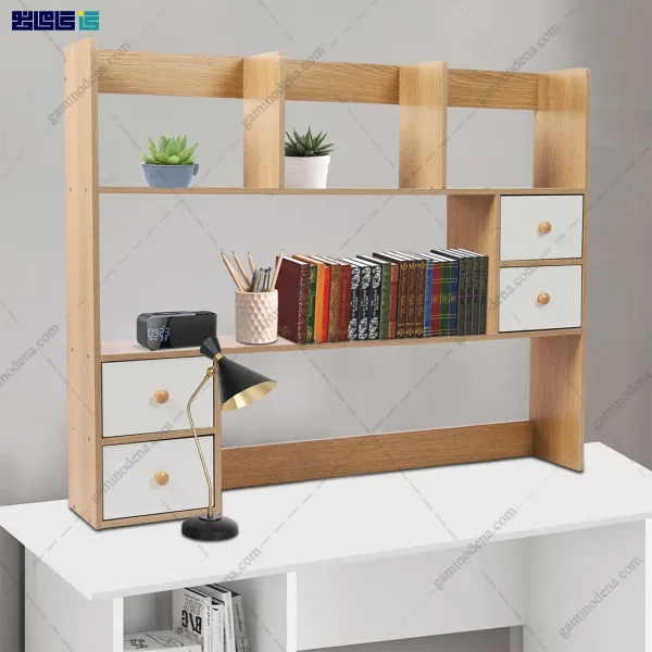 نمای اصلی از کتابخانه و شلف رو میزی کوچک انوشه