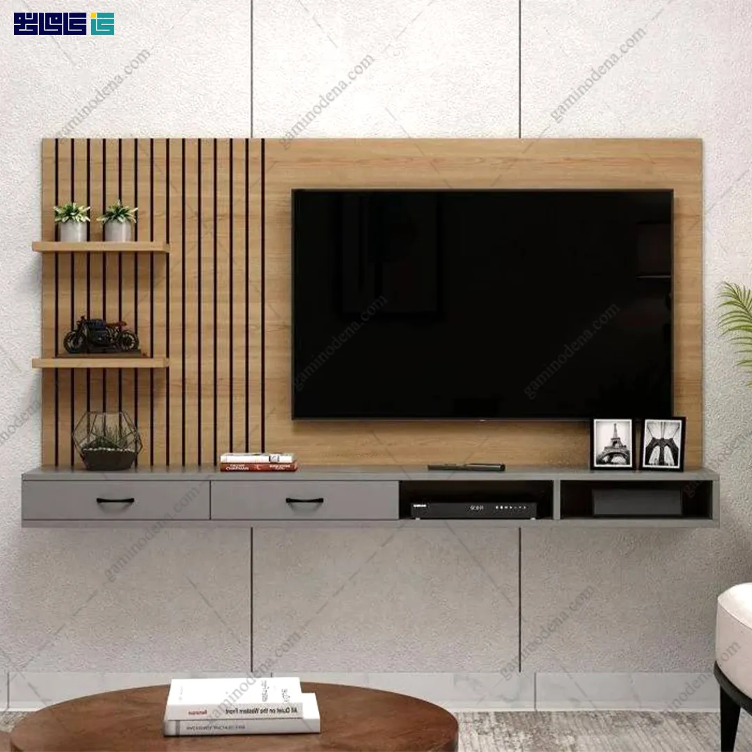 نمای اصلی میز تلویزیون دیواری و تی وی وال لیانا طراحی گامی نو نمای اصلی میز تلویزیون دیواری و تی وی وال لیانا طراحی گامی نو