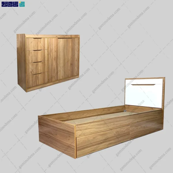 ست تخت خواب و دراور 4 کشو کمد دار یسنا