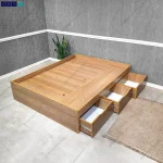 نمای کناری کشو باز تخت خواب مدرن هتلی گیسو دو نفره