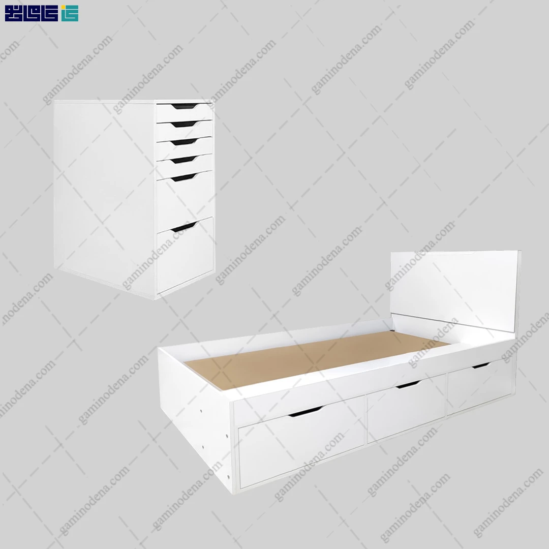 ست تخت خواب و دراور 6 کشو سرمه ست تخت خواب و دراور 6 کشو سرمه از گامی نو