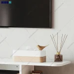 نمای گوشه از میز تلویزیون دیواری و ساده و شیک برکه