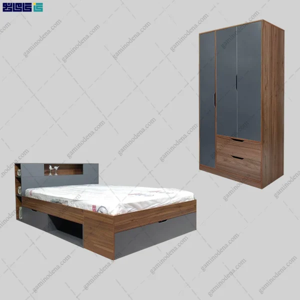 ست تخت خواب و کمد آریاناز با رنگ بندی خاص از گامینو