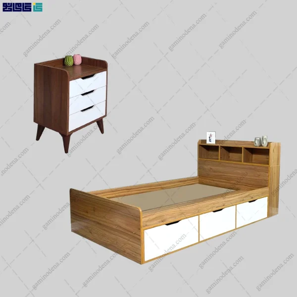 ست تخت خواب و پاتختی ملیکا از برند گامی نو